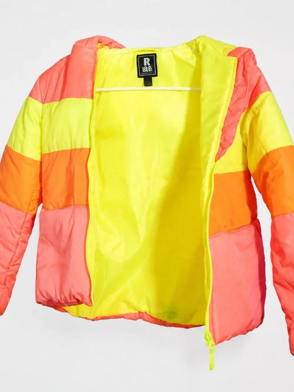 R1881 by S. Rothschild Neon Colorblock Puffer Jacket Hooded